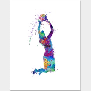 Volleyball Girl Player Setter Blue Purple Watercolor Art Sports Gifts Posters and Art